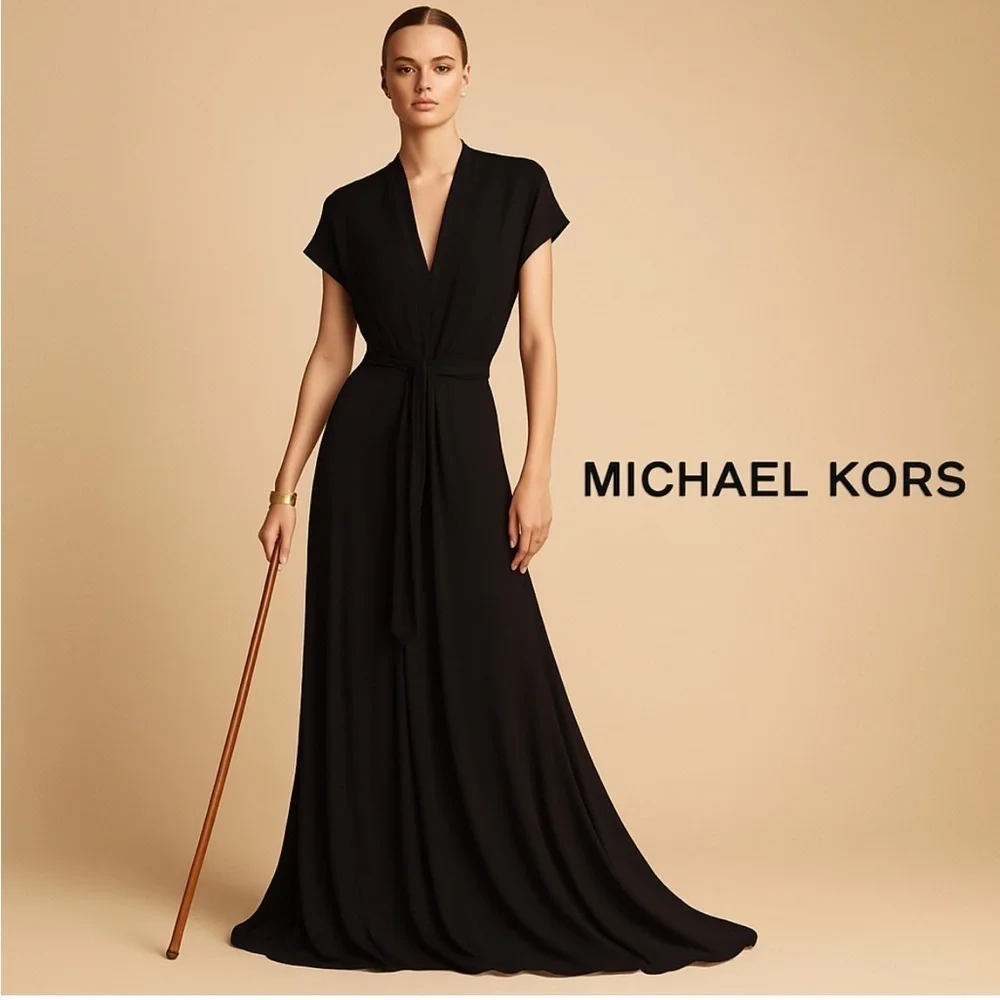 Michael Kors Black High-Low Maxi Dress | Size 10 | Elegant Evening Chic Size 10